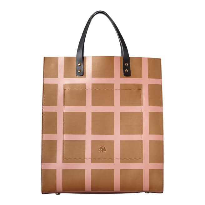 Orla Kiely Brown Leather Printed Check Leather Willow Bag