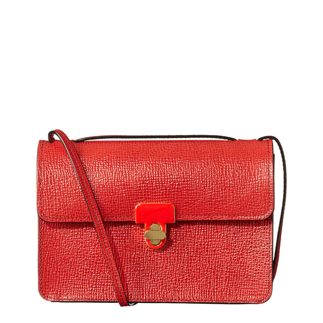 Orla Kiely Red Leather Textured Sweet Pea Cross Body Bag