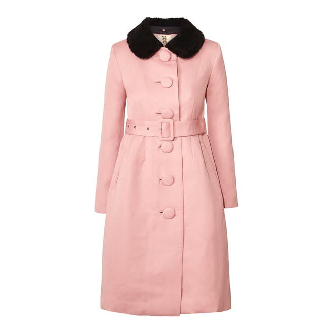 Orla Kiely Pink Textured Jacquard Shearling Collar Coat