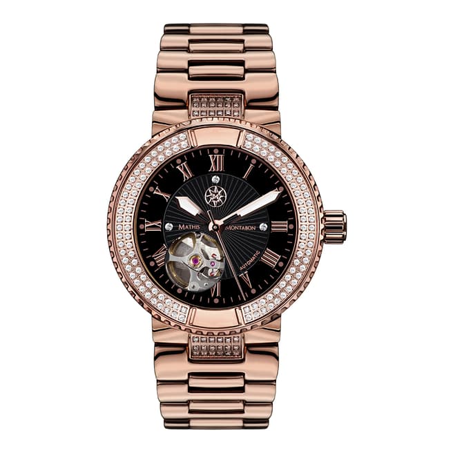 Mathis Montabon Ladies Rose Gold/Black Stainless Steel Reveuse Watch