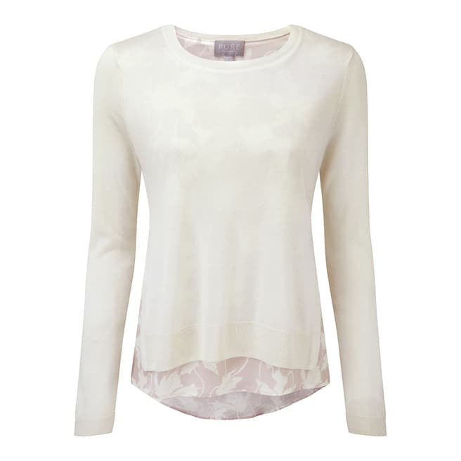 Pure Collection White Linen Silk Double Layer Jumper