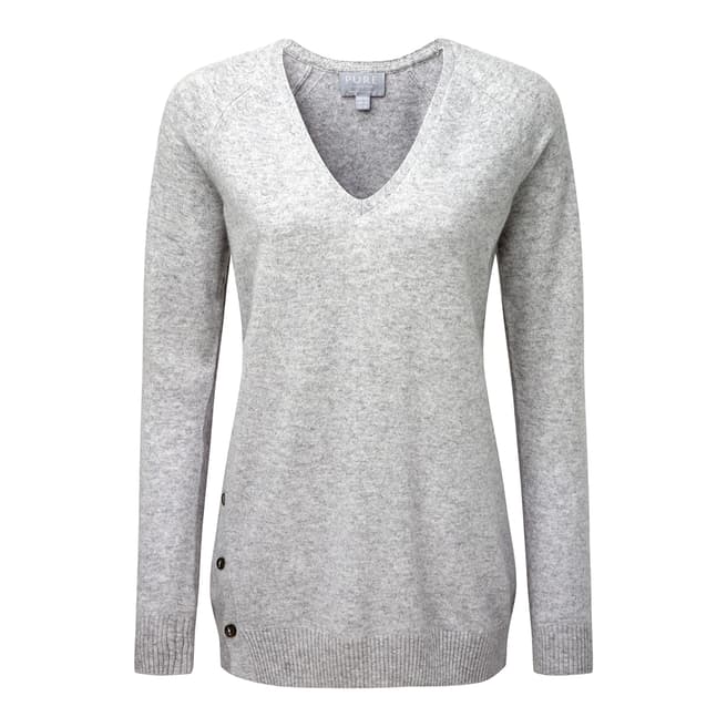 Pure Collection Heather Dove Cashmere Button Side Jumper