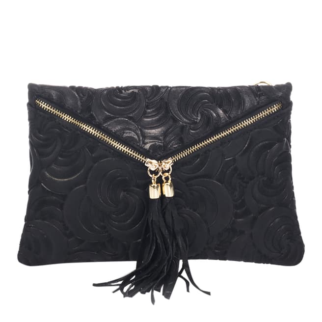 Lisa Minardi Black Leather Textured Clutch Bag