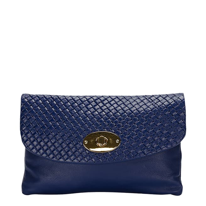 Giulia Massari Blue Leather Woven Clutch Bag