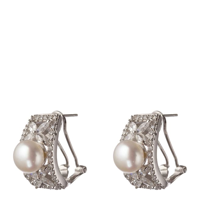 CIRO Silver/White Freshwater Pearl/Cubic Zirconia Earrings 8mm 