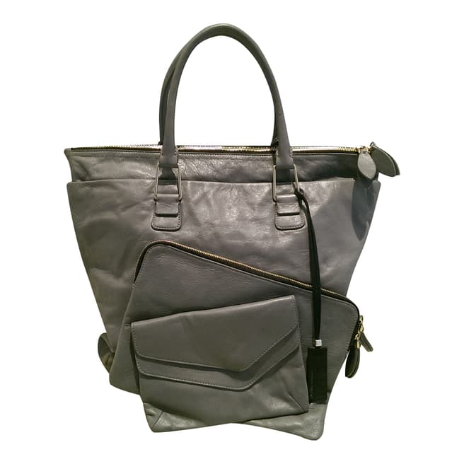 Pauric Sweeney Grey Leather Pocket Tote Bag