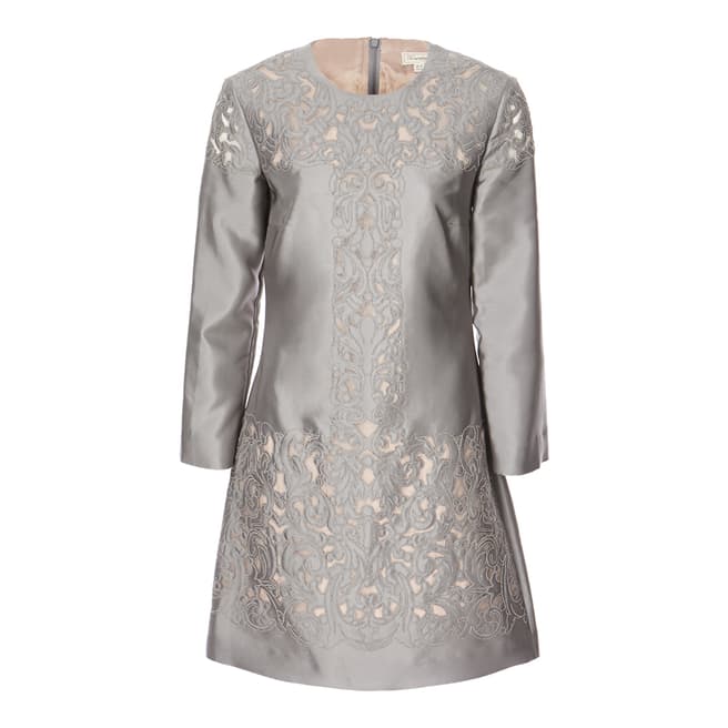 Temperley London Grey Mini Luz Cut Out Silk/Cotton Blend Dress