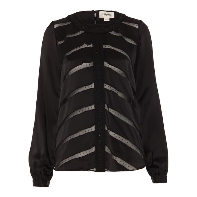 Temperley London Black Cambon Embroidered Silk Blend Top