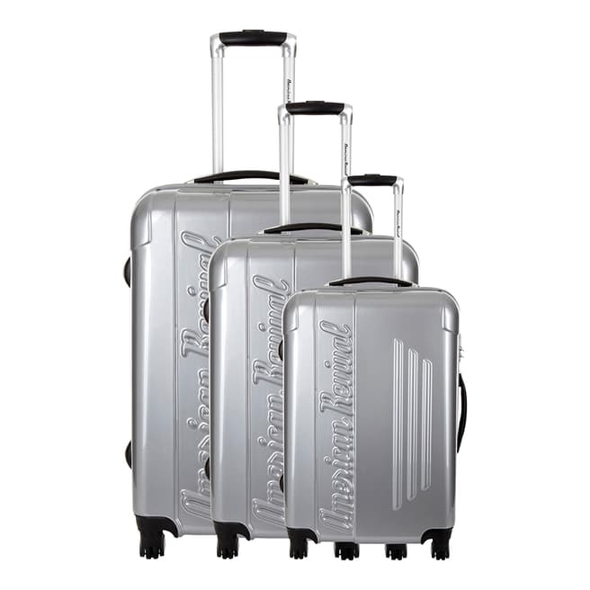 AMERICAN REVIVAL Set of Three Silver Commodore Spinner Suitcases 50/60/70cm