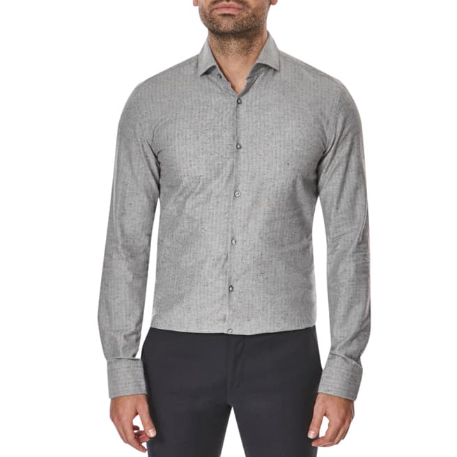 Hugo Boss Charcoal Jason Flecked Cotton Blend Slim Fit Shirt