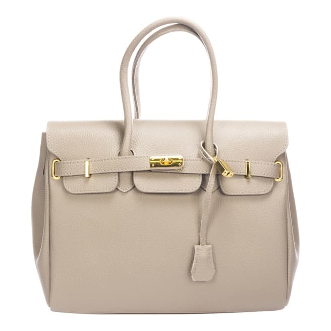 Giulia Massari Taupe Leather Belted Padlock Handbag