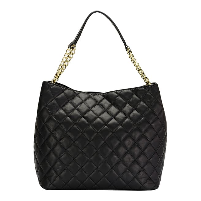 Markese Black Leather Quilted Top Handle Bag