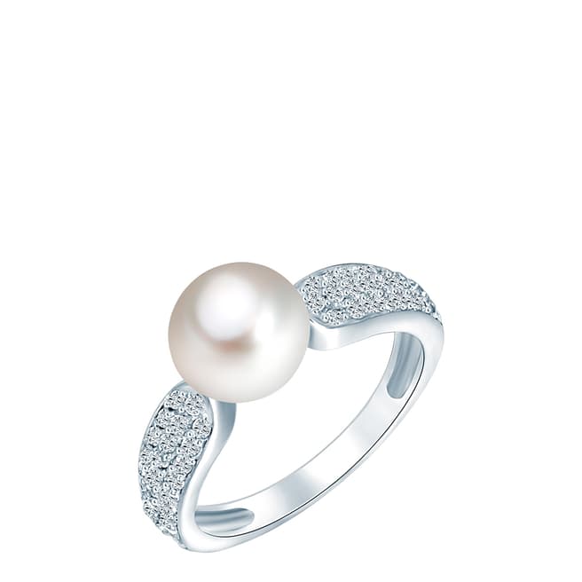 Nova Pearls Copenhagen Silver/White Fresh Water Pearl and Zirconia Ring