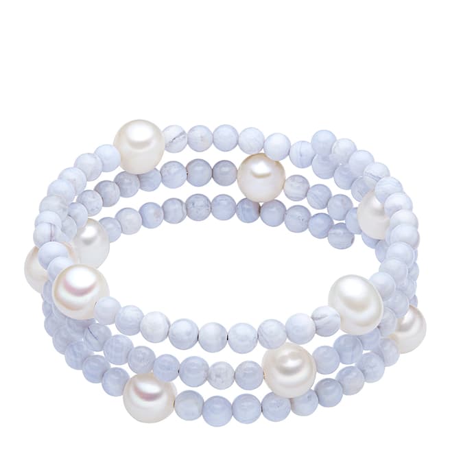 Nova Pearls Copenhagen Pale Blue/White Freshwater Pearl/Agate Bracelet