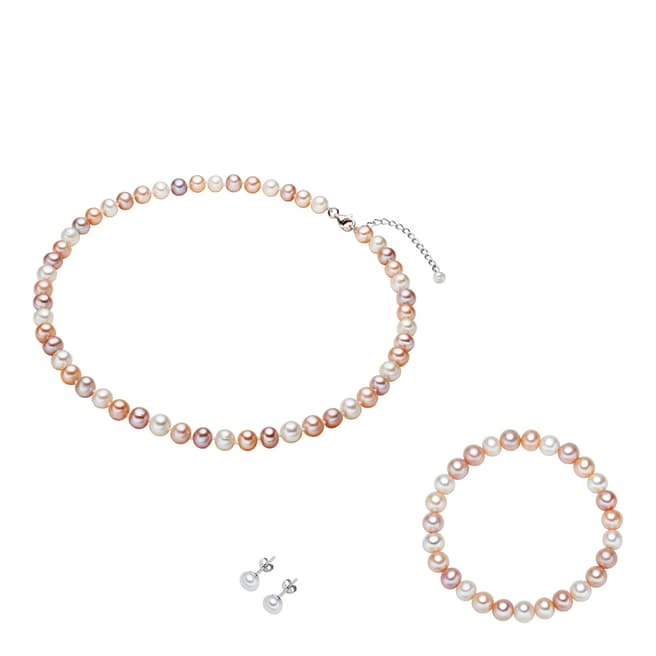Nova Pearls Copenhagen Peach Freshwater Pearl Bracelet/Necklace/Stud Earrings Set