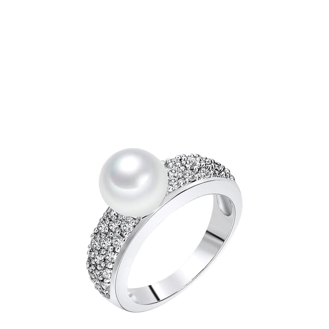 Nova Pearls Copenhagen Silver/White Freshwater Pearl/Crystal Ring 8-9mm