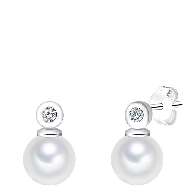 Nova Pearls Copenhagen Silver/White Freshwater Pearl/Crystal Stud Earrings