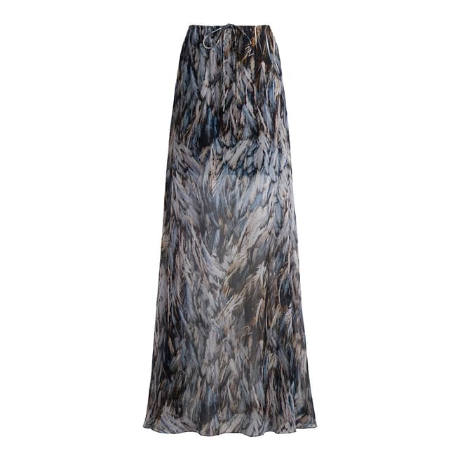 Amanda Wakeley Grey Feather Printed Silk Chiffon Maxi Skirt