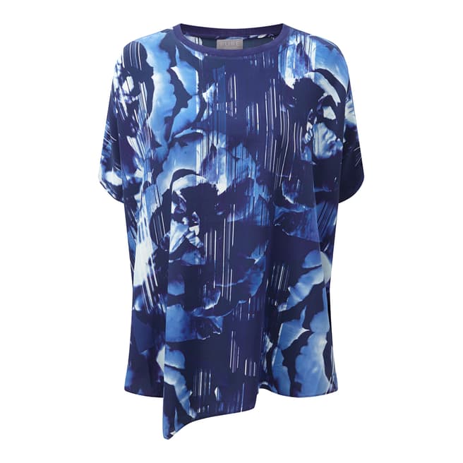 Pure Collection Blue Floral Pure Silk Poncho