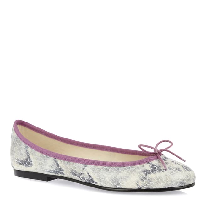 French Sole Grey/Lilac Leather India Snakeskin Ballet Pumps