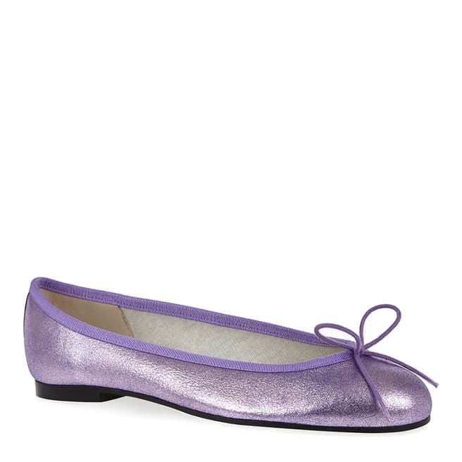 French Sole Purple Leather Henrietta Metallic Ballet Flats 