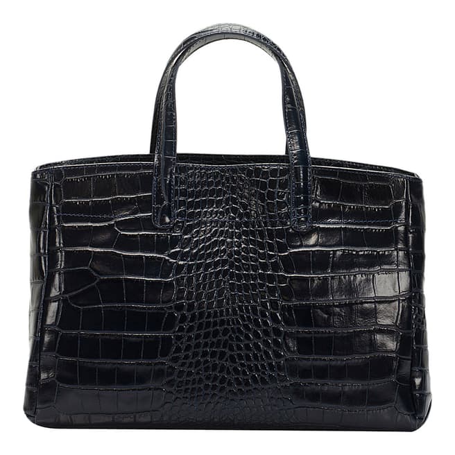 Lisa Minardi Blue Leather Croc Top Handle Bag