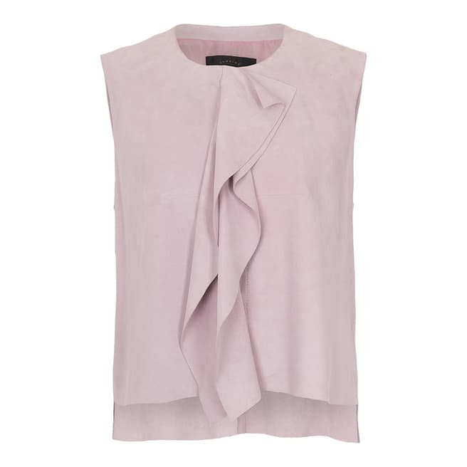 French Connection Pink Sandie Frill Detail Suede Top