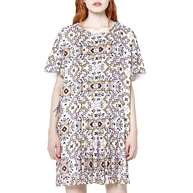 French Connection Multi-Coloured Electric Mosaic Fluted Sleeve Dress