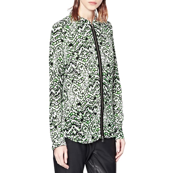 French Connection Green Leopard Moth Crepe Shirt