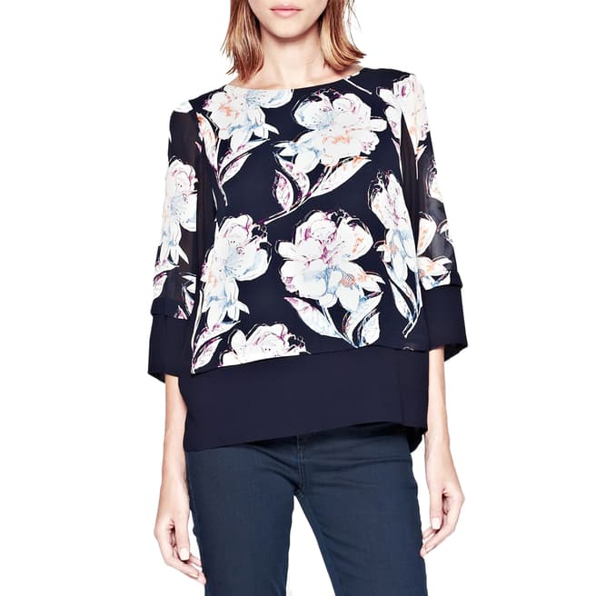 French Connection Navy Shadow Bloom Tunic Top
