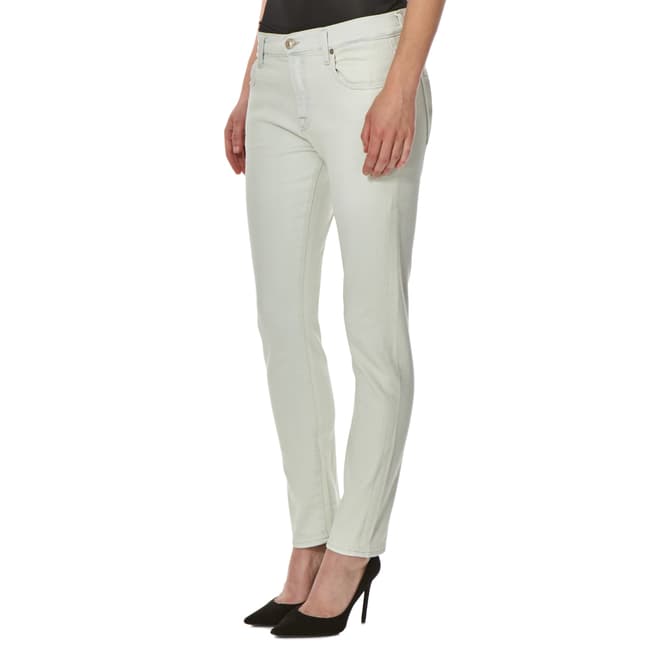 7 For All Mankind Off White Mid Rise Stretch Relaxed Skinny Jeans