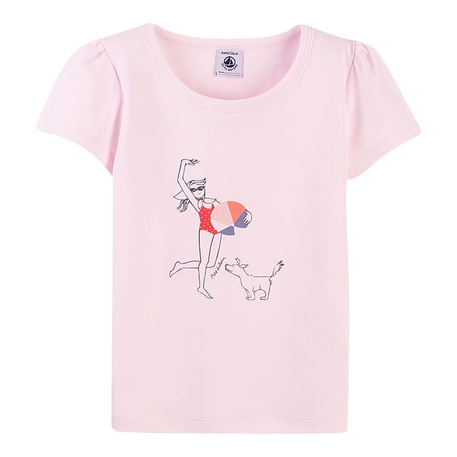 Petit Bateau Girl's Pink Marinette Screen Print Cotton T-Shirt