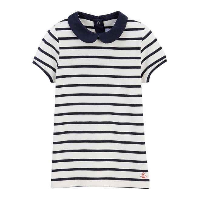 Petit Bateau Girl's Navy/White Striped Cotton T-Shirt