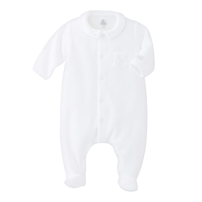 Petit Bateau Unisex Baby's White Velour All-In-One