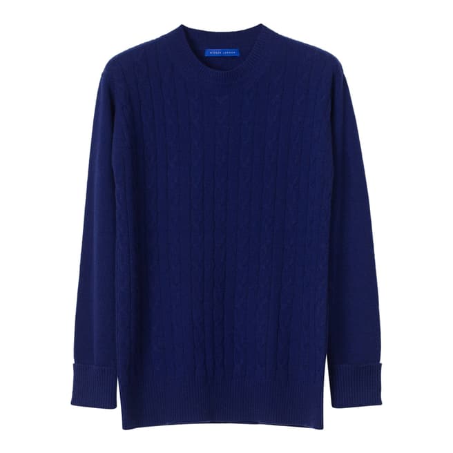 Winser London Navy Cable Rib Cashmere Blend Jumper