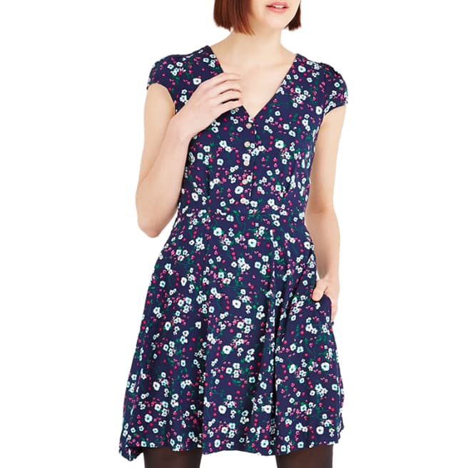 Louche Navy Cathleen Cluster Floral Cotton Dress