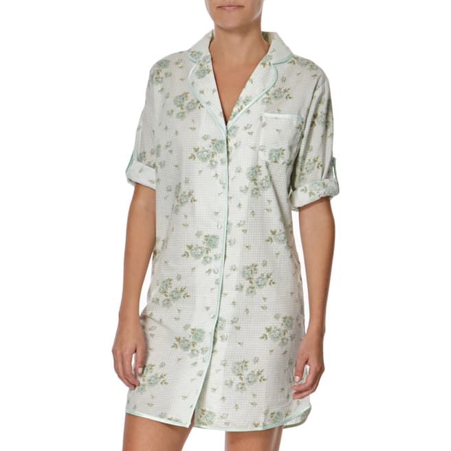 Cottonreal Mint Green Gingham Floral Cotton Nightshirt