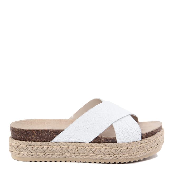 Ri-Belle White Leather Crack Effect Cross Band Sandals