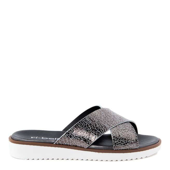 Ri-Belle Pewter Leather Crack Effect Cross Band Sandals