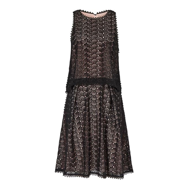 Reiss Black/Nude Remi Layered Lace Dress