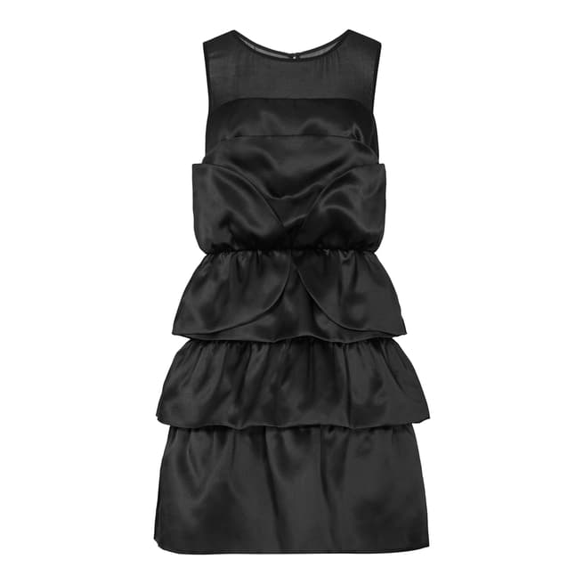 Reiss Black Silk Layered Detail Beatrice Dress