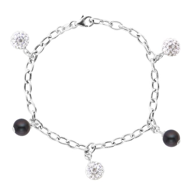 Just Pearl Black Tahitian/Silver Freshwater Pearl/Crystal Charm Bracelet