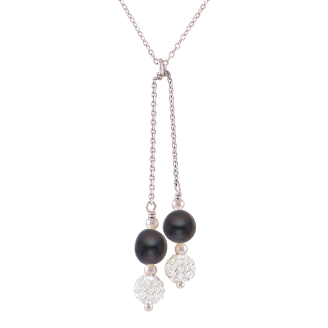 Just Pearl Black Tahitian/Silver Freshwater Pearl/Crystal Drop Necklace