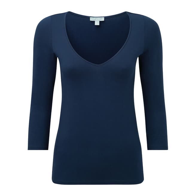 Pure Collection French Navy Soft V Neck Top
