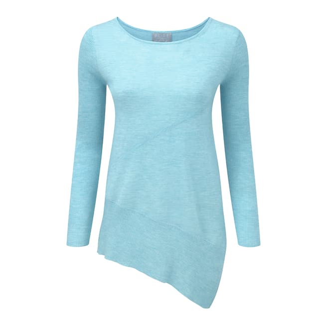 Pure Collection Silver Teal Featherweight Cashmere Seamed Jumper