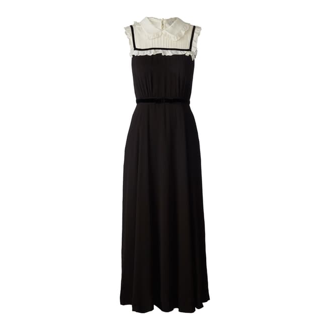 Orla Kiely Black Velvet Trim Viscose Flora Regular Length Sleeveless Dress