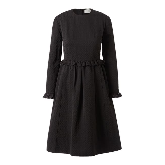 Orla Kiely Black Three Petal jacquard Michele Lace Detail Regular Length Dress