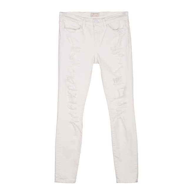 Current Elliott White Distressed Cotton Blend Stiletto Mid Rise Skinny Jeans