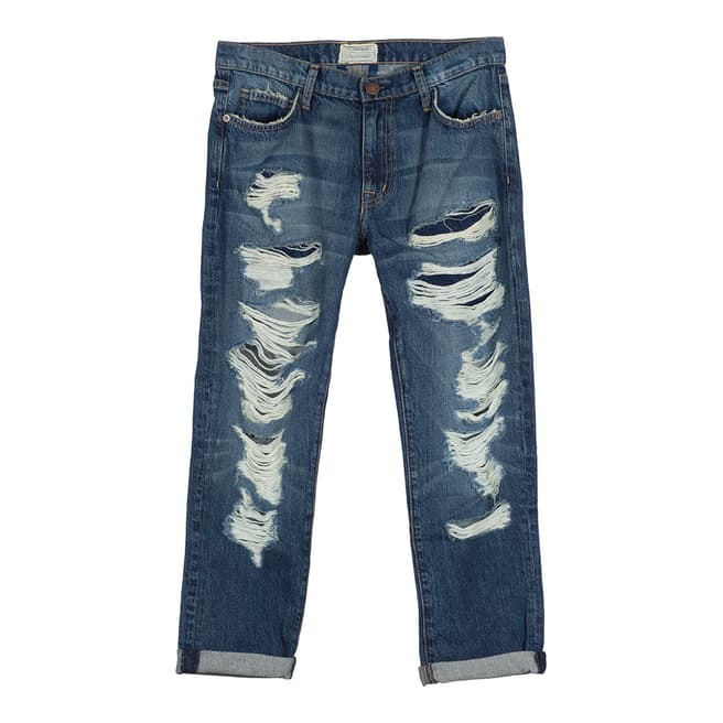Current Elliott Ocean Destroy Fling Cotton Blend Slim Boyfriend Jeans