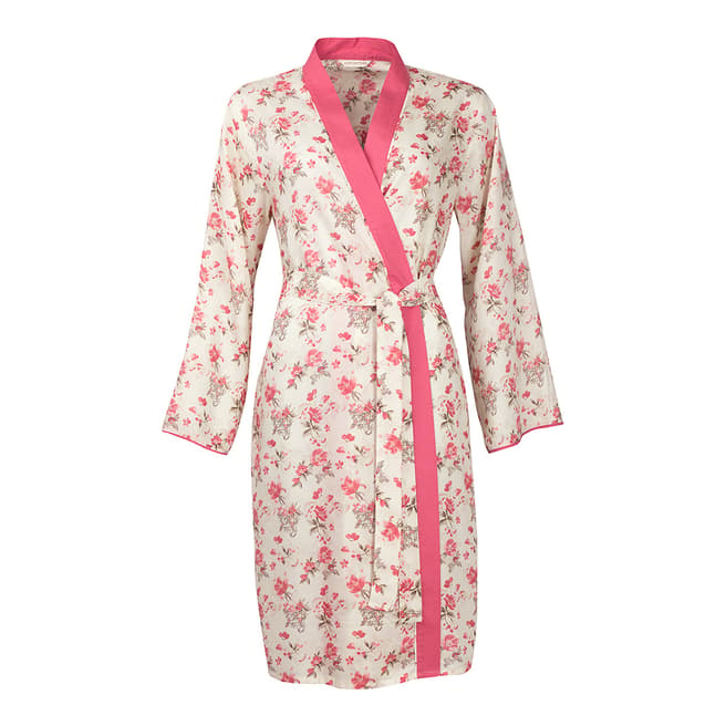 Cyberjammies Pink/Cream Pretty Tina Floral Print Short Cotton Robe